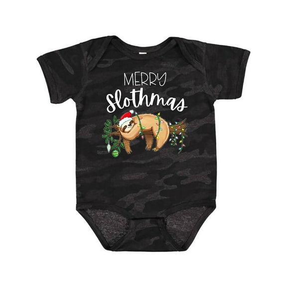 Inktastic Merry Slothmas Cute Christmas Sloth in Hat with Lights Boys or Girls Baby Bodysuit