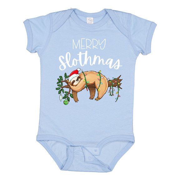 Inktastic Merry Slothmas Cute Christmas Sloth in Hat with Lights Boys or Girls Baby Bodysuit