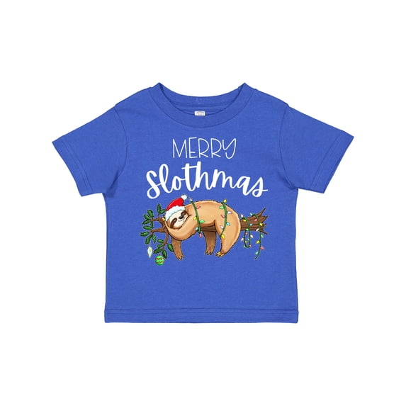 Inktastic Merry Slothmas Cute Christmas Sloth in Hat with Lights Boys or Girls Toddler T-Shirt