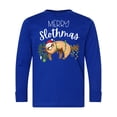 thumbnail image 1 of Inktastic Merry Slothmas Cute Christmas Sloth in Hat with Lights Long Sleeve Youth T-Shirt, 1 of 5