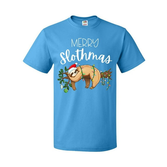 Inktastic Merry Slothmas Cute Christmas Sloth in Hat with Lights T-Shirt