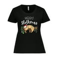 thumbnail image 1 of Inktastic Merry Slothmas Cute Christmas Sloth in Hat with Lights Women's Plus Size T-Shirt, 1 of 5