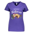 thumbnail image 1 of Inktastic Merry Slothmas Cute Christmas Sloth in Hat with Lights Women's V-Neck T-Shirt, 1 of 5