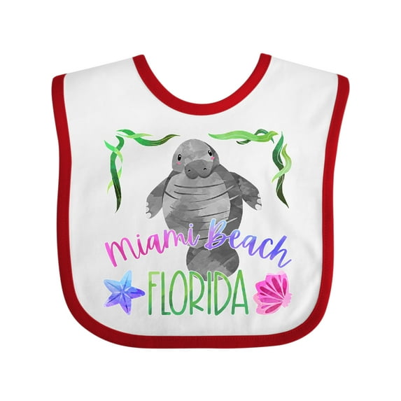 Inktastic Miami Beach Florida Cute Swimming Manatee Boys or Girls Baby Bib