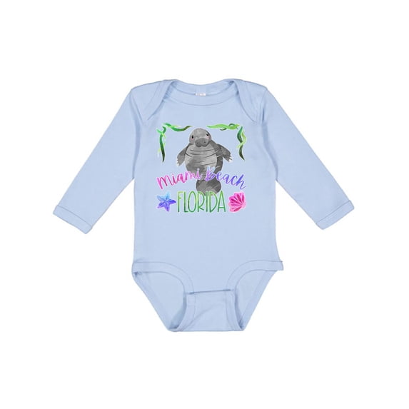 Inktastic Miami Beach Florida Cute Swimming Manatee Boys or Girls Long Sleeve Baby Bodysuit