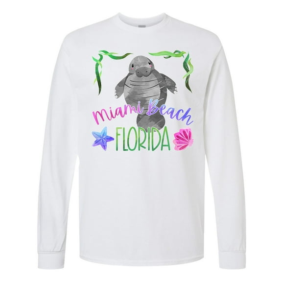 Inktastic Miami Beach Florida Cute Swimming Manatee Long Sleeve T-Shirt