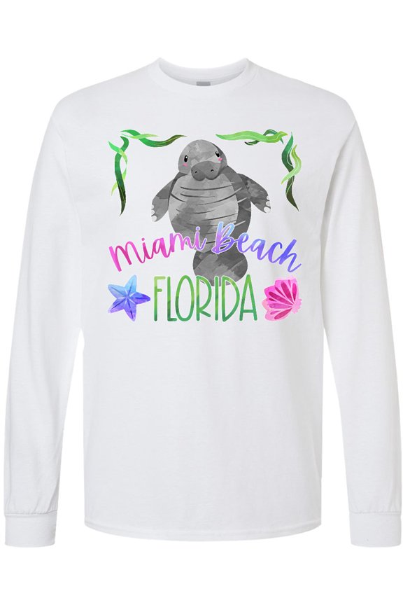 Miami Beach Florida Cute Swimming Manatee Long Sleeve T-Shirt