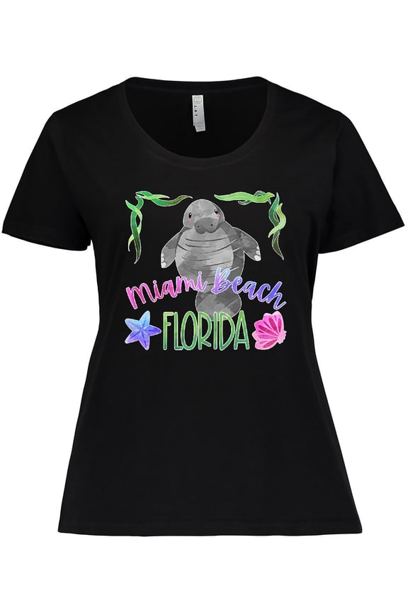 Miami Beach Florida Cute Swimming Manatee Women's Plus Size T-Shirt