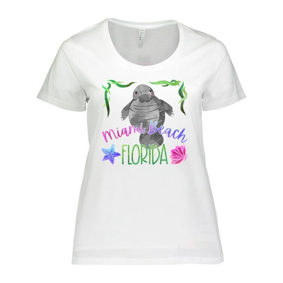 Inktastic Miami Beach Florida Cute Swimming Manatee Women's Plus Size T-Shirt