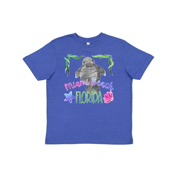 Inktastic Miami Beach Florida Cute Swimming Manatee Youth T-Shirt