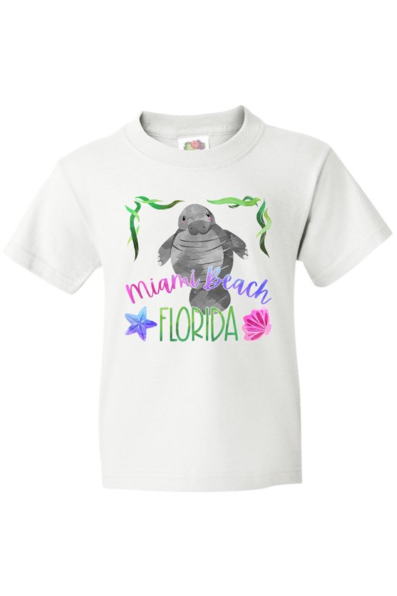 Miami Beach Florida Cute Swimming Manatee Youth T-Shirt