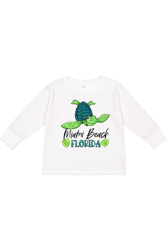 Miami Beach, Florida Happy Sea Turtle Boys or Girls Long Sleeve Toddler T-Shirt
