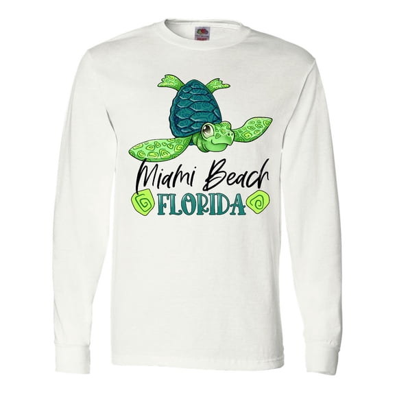 Inktastic Miami Beach, Florida Happy Sea Turtle Long Sleeve T-Shirt