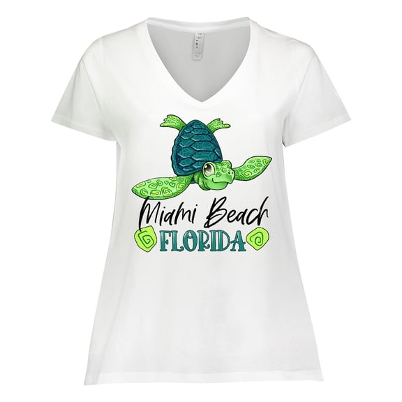 Inktastic Miami Beach, Florida Happy Sea Turtle Women's Plus Size V-Neck T-Shirt
