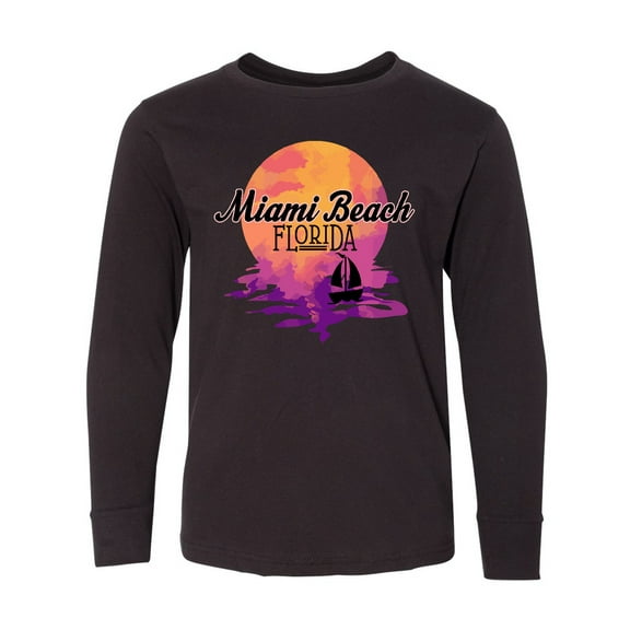 Inktastic Miami Beach Florida Vacation Sunset Long Sleeve Youth T-Shirt