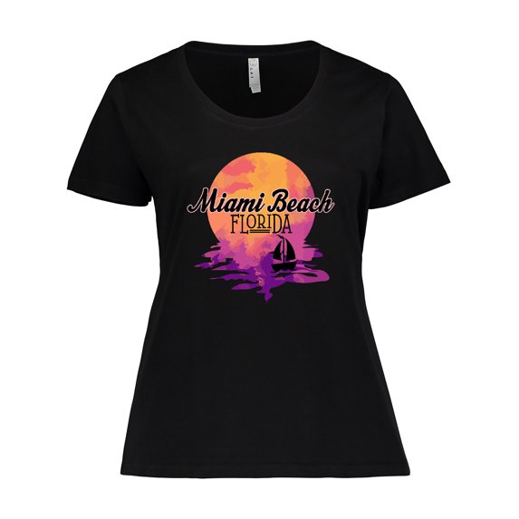 Inktastic Miami Beach Florida Vacation Sunset Women's Plus Size T-Shirt