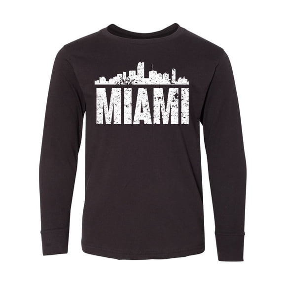 Inktastic Miami Skyline Grunge Long Sleeve Youth T-Shirt