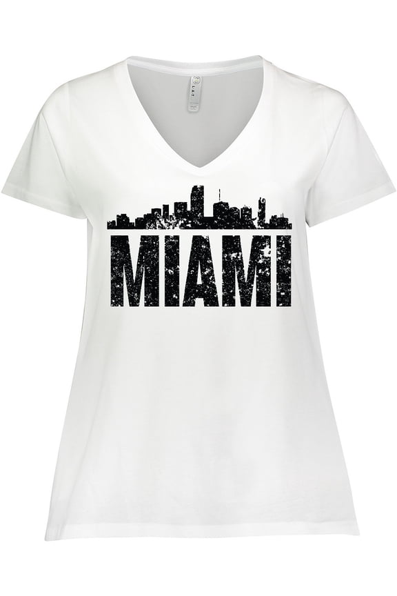 Miami Skyline Grunge Women's Plus Size V-Neck T-Shirt