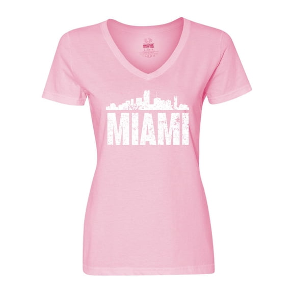 Inktastic Miami Skyline Grunge Women's V-Neck T-Shirt