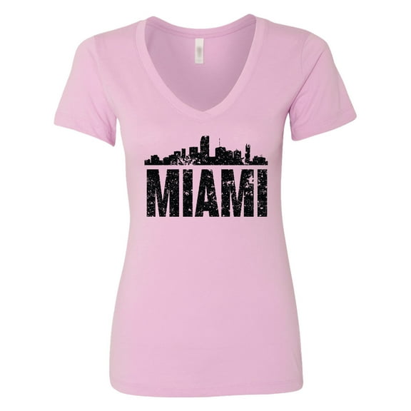 Inktastic Miami Skyline Grunge Women's V-Neck T-Shirt