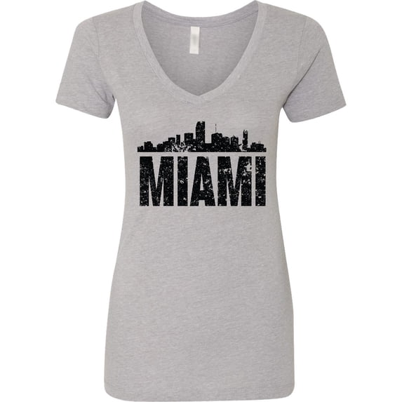 Inktastic Miami Skyline Grunge Women's V-Neck T-Shirt