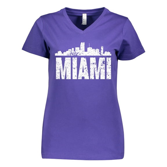 Inktastic Miami Skyline Grunge Women's V-Neck T-Shirt