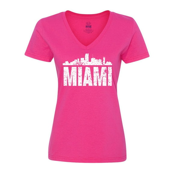 Inktastic Miami Skyline Grunge Women's V-Neck T-Shirt