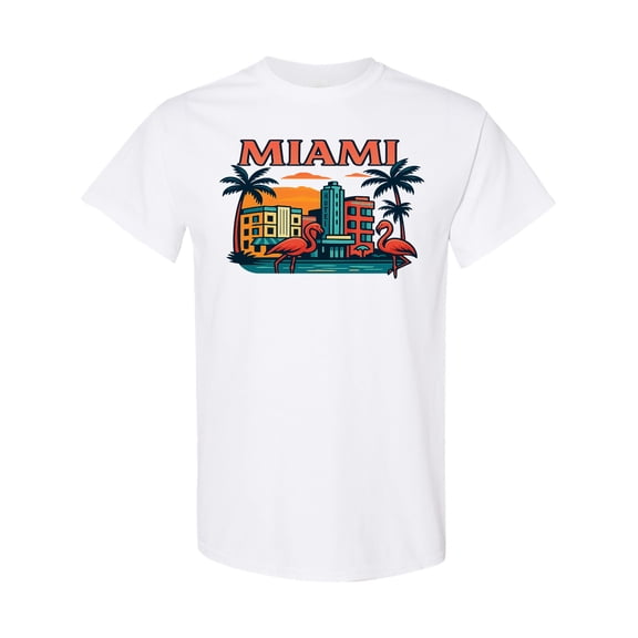 Inktastic Miami Vintage Flamingo Sunset Art T-Shirt