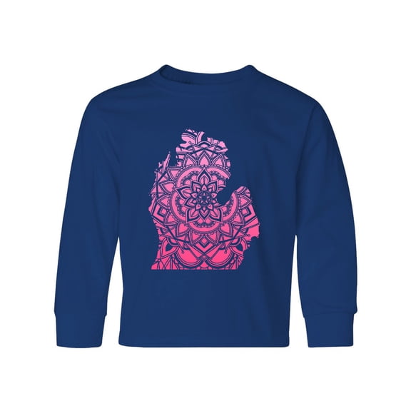 Inktastic Michigan Silhouette Mandala Long Sleeve Youth T-Shirt