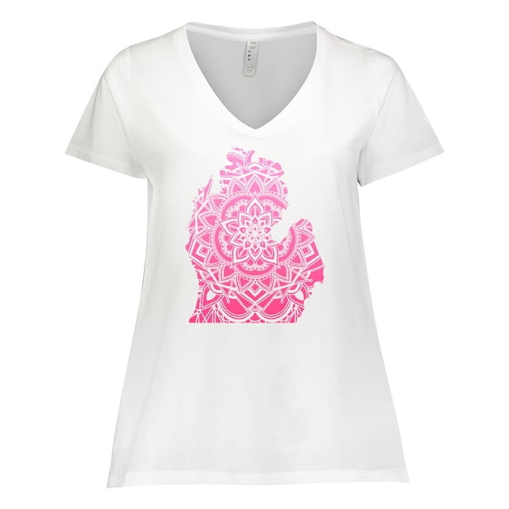 Inktastic Michigan Silhouette Mandala Women's Plus Size V-Neck T-Shirt