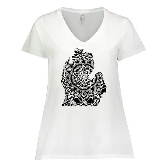 Inktastic Michigan Silhouette Mandala Women's Plus Size V-Neck T-Shirt