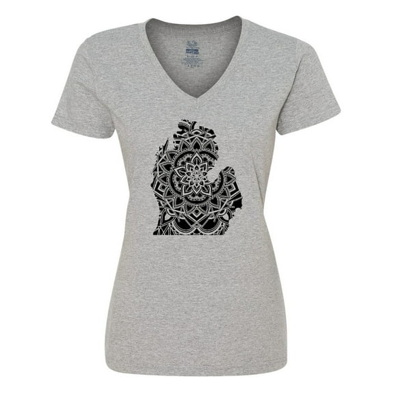 Inktastic Michigan Silhouette Mandala Women's V-Neck T-Shirt