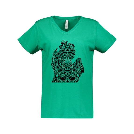 Inktastic Michigan Silhouette Mandala Women's V-Neck T-Shirt