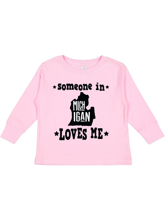 Inktastic Michigan Travel Gift Someone Loves Me Boys or Girls Long Sleeve Toddler T-Shirt