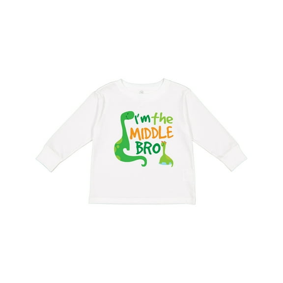 Inktastic Middle Brother Boy Dinosaur Announcement Boys Long Sleeve Toddler T-Shirt