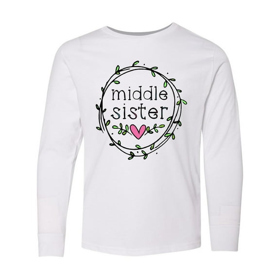 Inktastic Middle Sister Leaves, Circle, Heart Long Sleeve Youth T-Shirt