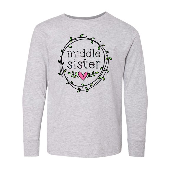 Inktastic Middle Sister Leaves, Circle, Heart Long Sleeve Youth T-Shirt
