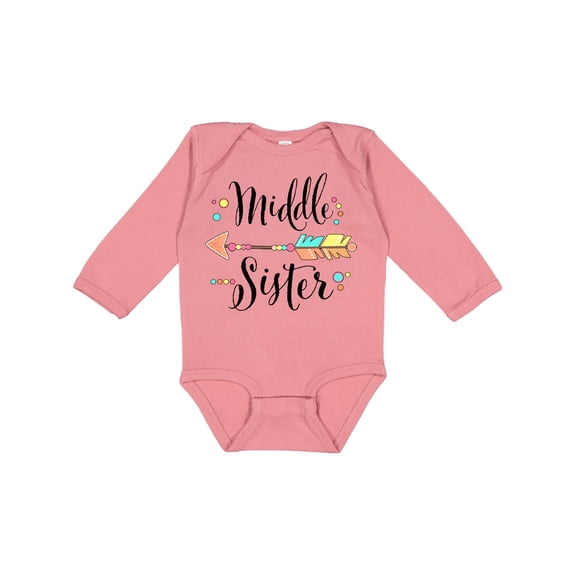Inktastic Middle Sister- dots and arrow Girls Long Sleeve Baby Bodysuit