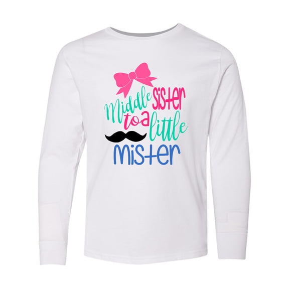 Inktastic Middle Sister to a Little Mister Long Sleeve Youth T-Shirt