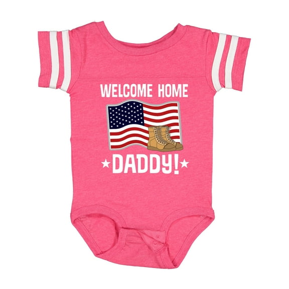 Inktastic Military Dad Welcome Home USA Flag Boys or Girls Baby Bodysuit