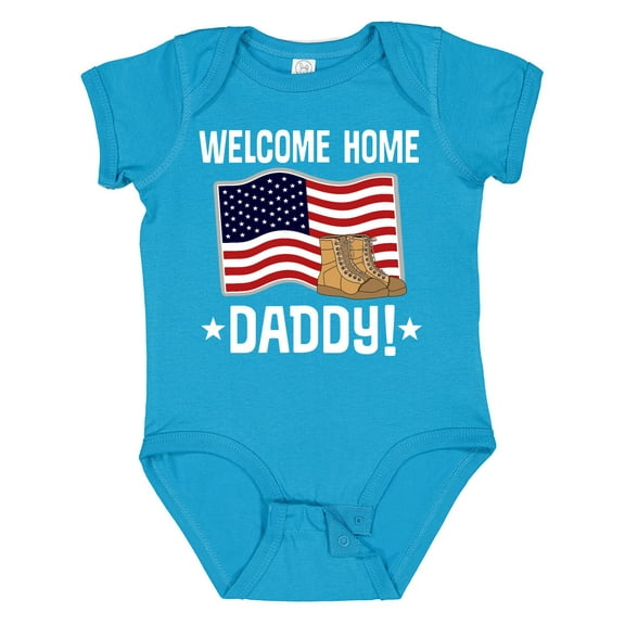 Inktastic Military Dad Welcome Home USA Flag Boys or Girls Baby Bodysuit