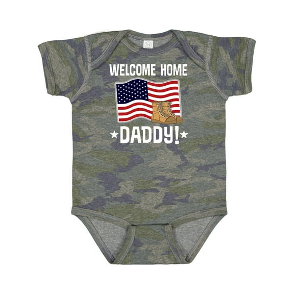 Inktastic Military Dad Welcome Home USA Flag Boys or Girls Baby Bodysuit