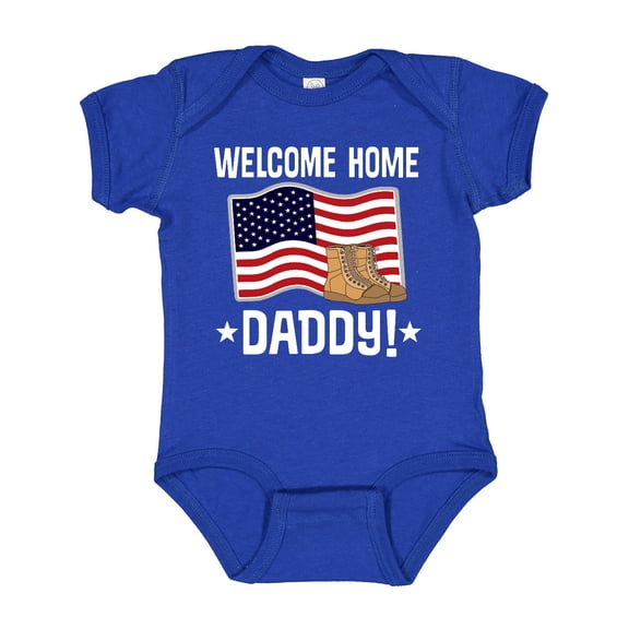 Inktastic Military Dad Welcome Home USA Flag Boys or Girls Baby Bodysuit