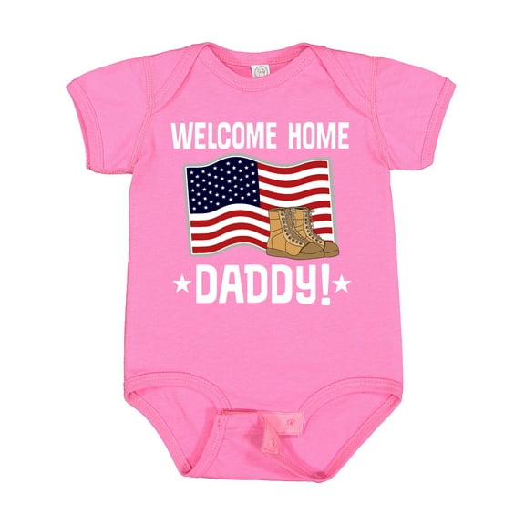 Inktastic Military Dad Welcome Home USA Flag Boys or Girls Baby Bodysuit