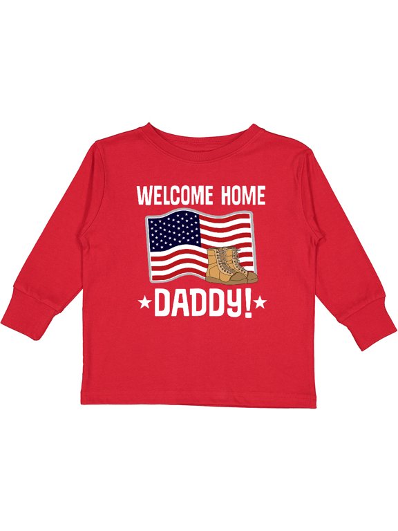 Military Dad Welcome Home USA Flag Boys or Girls Long Sleeve Toddler T-Shirt