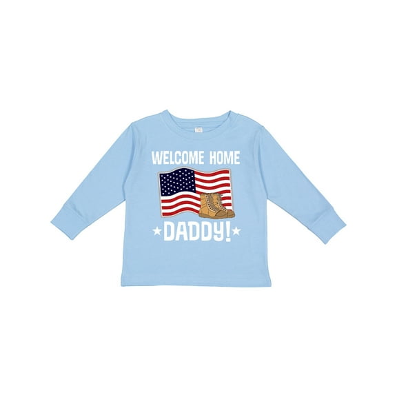 Inktastic Military Dad Welcome Home USA Flag Boys or Girls Long Sleeve Toddler T-Shirt
