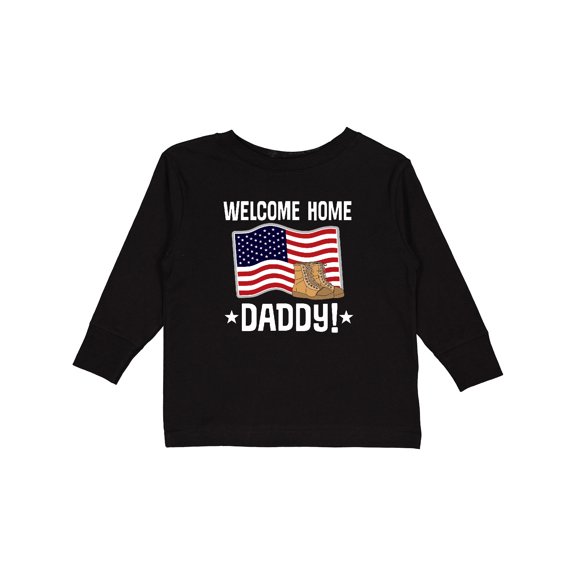 Inktastic Military Dad Welcome Home USA Flag Boys or Girls Long Sleeve Toddler T-Shirt