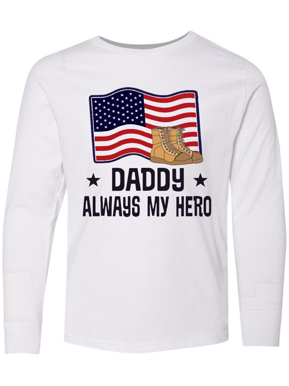 Military Daddy Always my Hero Long Sleeve Youth T-Shirt