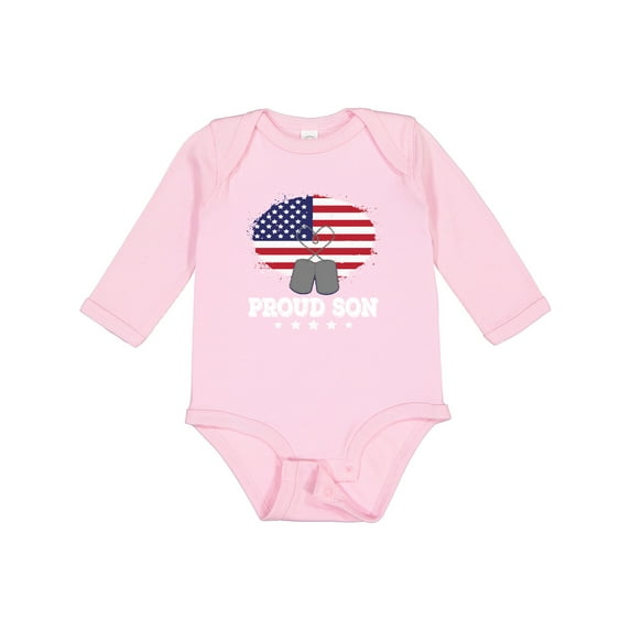 Inktastic Military Proud Son US Flag Boys or Girls Long Sleeve Baby Bodysuit