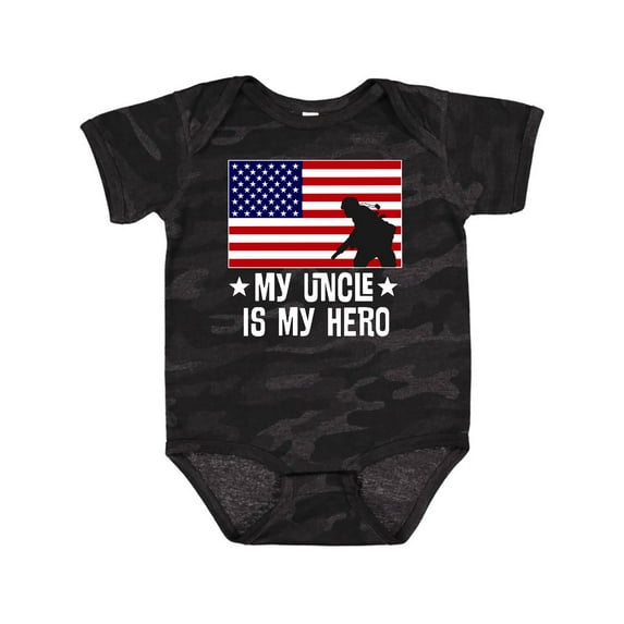 Inktastic Military Uncle is My Hero Us Flag Boys or Girls Baby Bodysuit